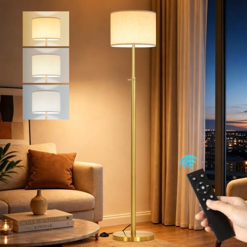 Floor Lamp Height Adjustable with Remote for Living Room and Bedroom Gold by Beanliss