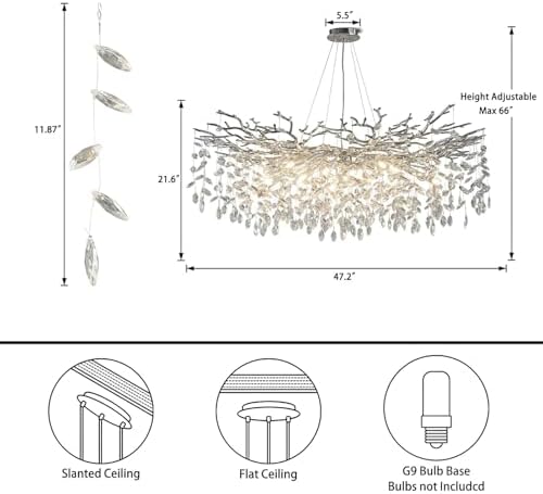 YUYI 47" Silver Tree Branch Chandelier, 18-Light Modern Crystal Chandelier, Round Chandeliers for Dining Room, Living Room, Foyer, Entryway, Bedroom, Luxury K9 Crystal Raindrop Light Fixture - Image 4