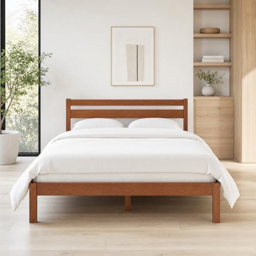 LIFEMENT Full Bed Frame with Headboard Classic Wood Platform, Noise Free, Under Bed Storage, No Box Spring Needed, Easy Assembly, Cherry by LIFEMENT