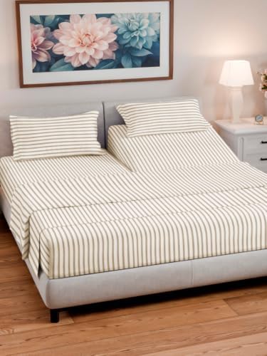 Flex Top Split Head King 4 Piece Sheet Set - Soft & Cooling - Beige Stripes - Image 2