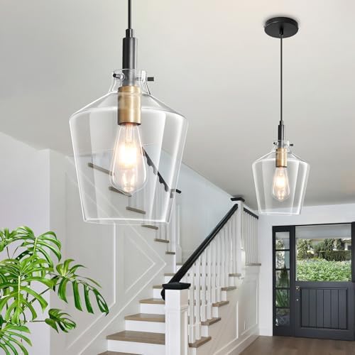 Glass Pendant Lighting for Kitchen Island 2 Pack Black Gold Clear 8 Inch - Image 6