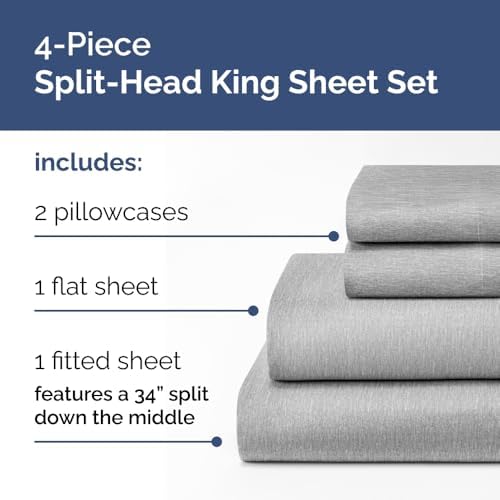 Flex Top Split Head King 4 Piece Sheet Set - Ultra-Soft - Heathered Grey - Image 3