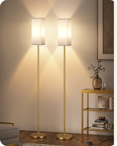 2Pack Floor Lamp, Pole Lamp with Foot Switch, Modern Standing Lampshade, Minimalist Freestanding Lamp (Bulb Not Included)for Living Room, Bedroom,Study, ETL Listed,Gold and White DCW07LDP205 by GOEBLESON