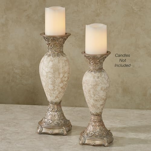 Cambria Faux Marble Candleholders, Ivory/Beige, Set of 2 - Image 2