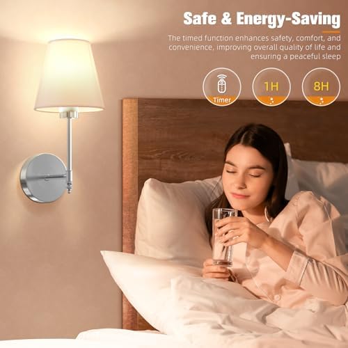 NIORSUN 14.5 inch Battery Operated Wall Sconce Set of 2,Brushed Nickel Rechargeable Wall Lights with 10400mAh Dimmable Bulbs and Remote,9 Colors Wireless Sconces for Bedroom Living Room Decor - Image 6