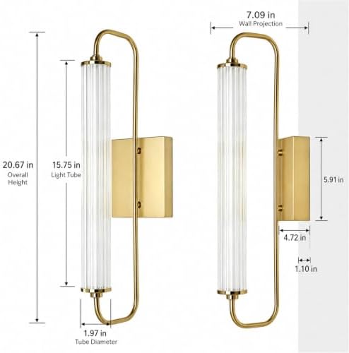 LIGHTLAND Gold Wall Sconce, 20.7 Inch Modern Metal and Acrylic Wall Light Fixture, Wall Lamp for Living Room Bedroom Hallway (Pack of 1) - Image 3