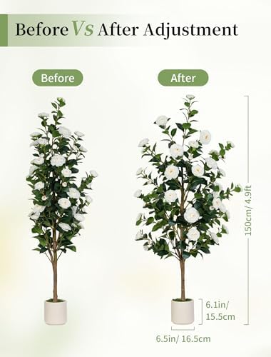 BLOSMON 5ft Artificial Camellia Tree for Outdoor Front Porch Decor, White - Image 4