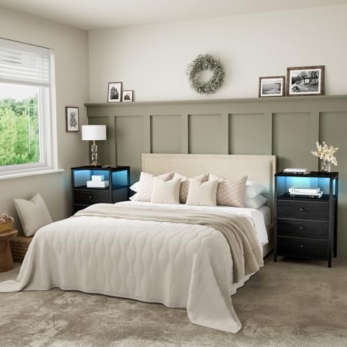 BOLUO Black Night Stand with 3 Fabric Drawers, Nightstand with Charging Station LED Nightstand for Bedroom, Bedside Table with USB Ports and Outlets Modern - Image 7