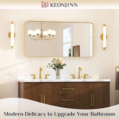 Keonjinn 48 x 24 Inch Brushed Gold Bathroom Mirrors for Over Sink - Image 2