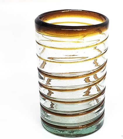 Amber Spiral 14 oz Drinking Glasses (set of 6), Recycled Glass, Lead-free, Toxin-Free (Drinking) - Image 2