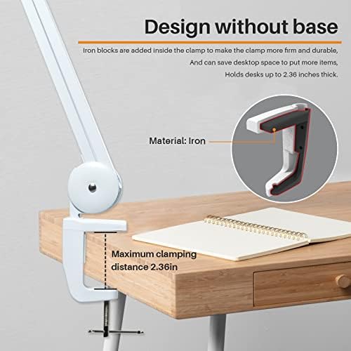 Task Lamp with Clamp, Bright 117PCS LEDs, Metal Swing Arm 24W 2200 Lumen Dimmable Led Desk Lamp for Architect Home Office Study Reading Dorm Workbench Craft, 23 Inch Working Lamp(White) - Image 4