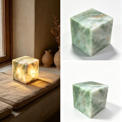 Marble Lamp Luxury Stone Table Lamp Type-C Rechargeable Touch Night Light Small Bedside Lamp Cordless Ambient Light for Home Decor, Bedroom, Living Room & Office (Colorful Jade) - Image 2