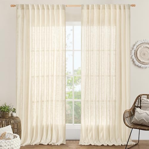 LAMIT Extra Wide Linen Curtains for Bedroom Semi Sheer Panels 84 Inch by LAMIT