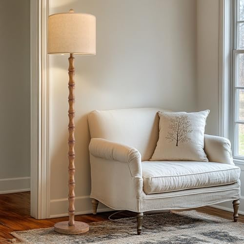 BOBOMOMO 62" Rustic Floor Lamp for Living Room, Retro Farmhouse Floor Lamp Rotary Switch, Resin Standing Lamp for Living Room, Corner, Dining Room, Bedroom, Home Decor by BOBOMOMO