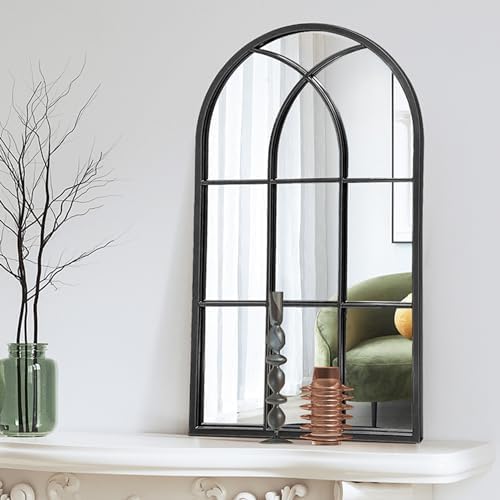 Dewfig Arched Window Wall Mirror, 42"x24" Windowpane Mirror, Black - Image 2