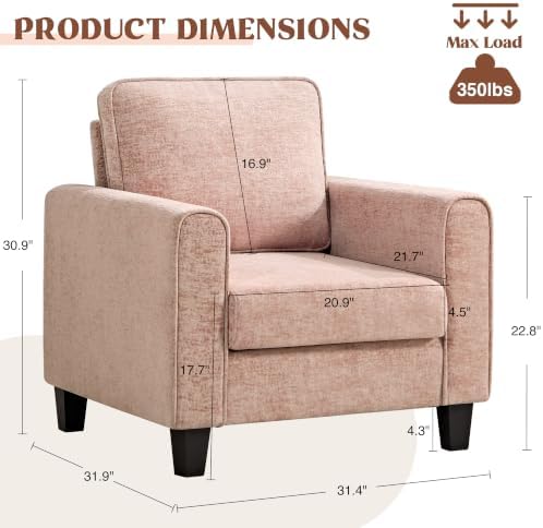 Accent Chairs Set of 2 for Living Room, Mid Century Modern Upholstered Living Room Chair, Chenille Reading Armchair for Apartment, Waiting Room, Office, Pink - Image 2