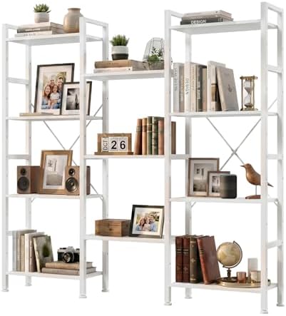 Triple Bookshelf, Free Standing Bookcase with Open Storage Shelves by SageNest
