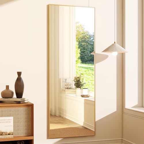 GLSLAND 58"x18" Full Length Mirror Full Body Mirror Freestanding Hanging or Leaning Rectangle Floor Mirror Aluminum Alloy for Bedroom Bathroom Living Room,Gold - Image 2
