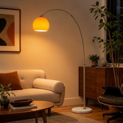 Orange Arc Floor Lamps for Living Room,Mid Century Modern,Marble Base by MIXL