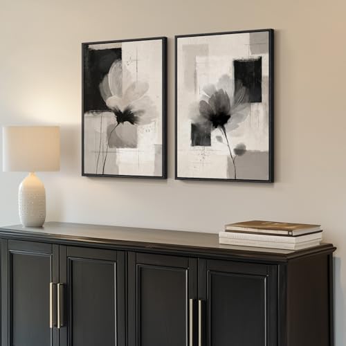 Framed Neutral Abstract Floral Wall Art Decor for Bedroom Set of 2, 16x24 - Image 2