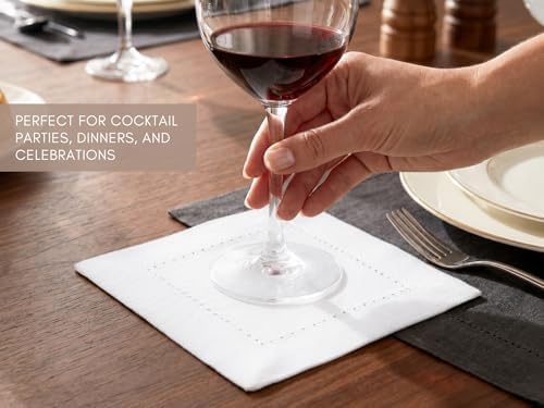 PurpleEssences Hemstitch Cocktail Napkins 6x6 in Cotton - White - Image 4