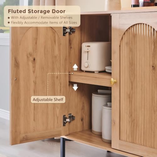 IFGET 61.75" W Modern Arched Sideboard Buffet Cabinet with Storage, Natural - Image 4