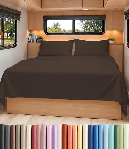 Short Queen Size 4 Piece Bed Sheet Set - RV Short Queen Sheets - Brown by CGKUnlimited