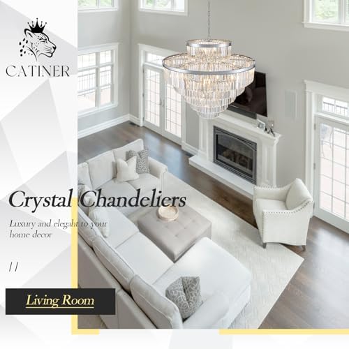 CATINER 36" Large Crystal Chandelier,23-Light Modern Chrome Light Fixture - Image 3