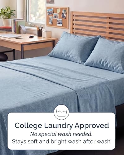 Full XL Sheets - 4 Piece Full XL Sheet Set - Breathable - Heathered Blue - Image 6