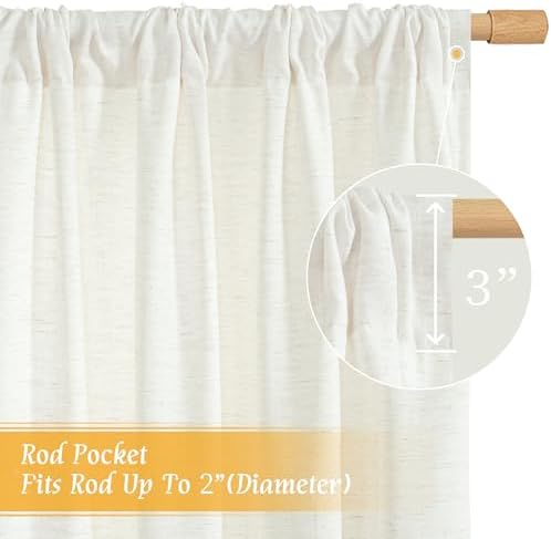 LAMIT Natural Linen 63 Inch Length Curtains for Living Room, 2 Panels - Image 3