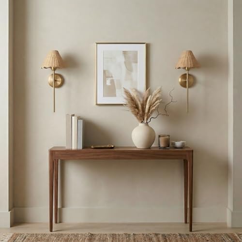 Rattan Wall Sconce Set of 2, Hardwired Boho Wall Sconces with Handwoven Rattan Shade, Gold Wall Lights for Bedroom, Bedside, Hallway, Living Room - Image 6