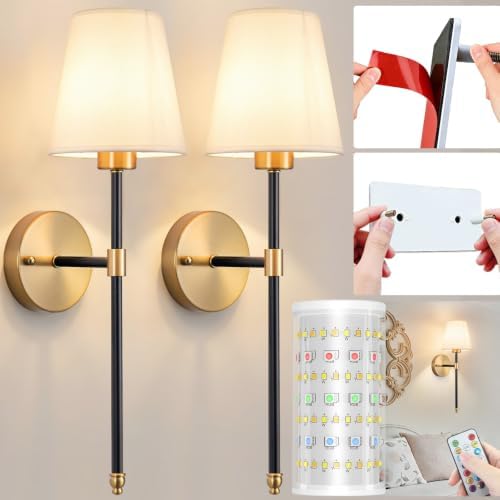 Nekhung Battery Operated Wall Sconce, Peel and Stick Sconces Set of 2 by Nekhung