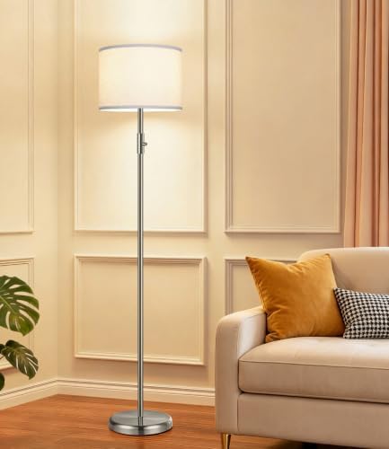 Floor Lamp Simple Design with White Shade, Small Tall Lamps for Living Room Bedroom Office Dining Room Kitchen, Sliver Pole Lamp-Sliver by Yemela