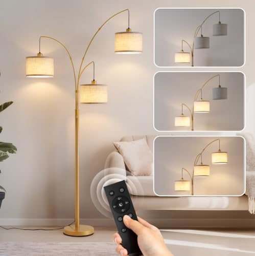 Dimmable Floor Lamp with Remote, Beige Shade Gold Pole by Fansdrick