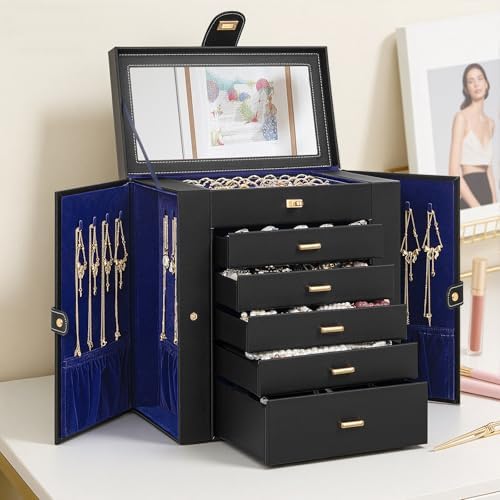 AKOZLIN 6-Tier Jewelry Box Organizer 5 Drawers Storage XLarge BlackBlue - Image 6