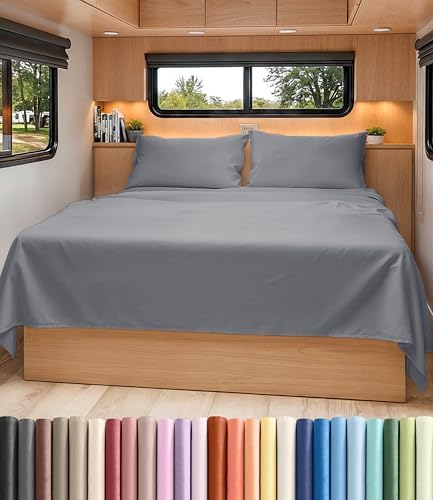 Short Queen Size 4 Piece Bed Sheet Set - RV Short Queen Sheets - Steel Blue by CGKUnlimited