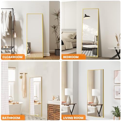 TRAHOME Full Length Floor Mirror 56"x15", Large Standing Body Mirror, Gold - Image 3