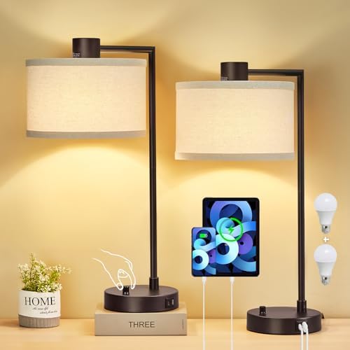 Luvkczc Table Lamp Set of 2, Dimmable Bedside Lamp for Night Stand, USB A+C by Luvkczc