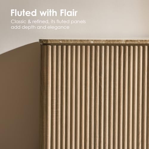 34" Fluted Sideboard Cabinet with Storage, Modern Buffet Cabinet, Oak - Image 3