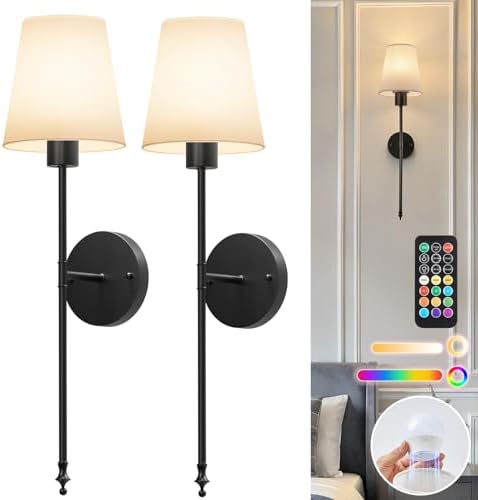 Brightown Battery Operated Wall Sconces Set of 2,Black Sconces Wall Decor by Brightown