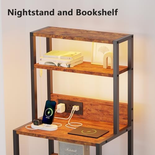 Furnulem Nightstands Set of 2 with Charger Station, 39.4"Tall Bedside Table - Image 6