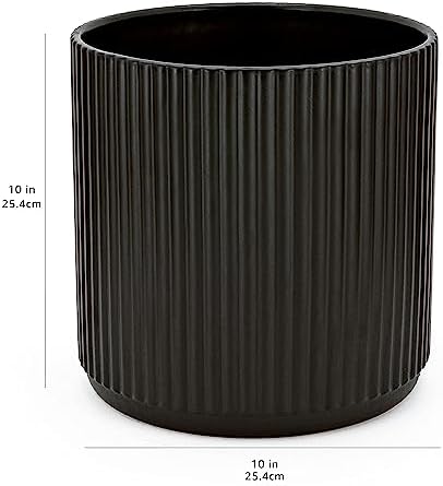 Amazon Basics Fluted Ceramic Planter Pot for Indoor Outdoor Plants, Round Flower Pot with Drainage Hole, 10-inch, Black - Image 6