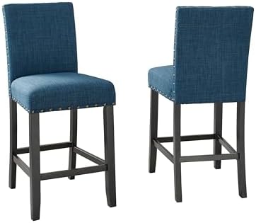 Biony Blue Fabric Counter Height Stools with Nailhead Trim, Set of 2 by RoundhillFurniture