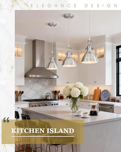 Pendant Lights Kitchen Island, 8" Farmhouse Hanging Lights Fixtures with Metal Shade, Rustic Kitchen Pendant Lighting Over Island for Dining Room, Brushed Nickel, AD-2151-1PM-SN - Image 4