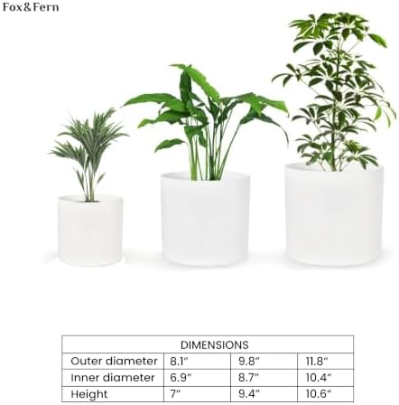 Fox & Fern Large Planter for Indoor or Outdoor, White Matte, 8/10/11.8 Inch - Image 7