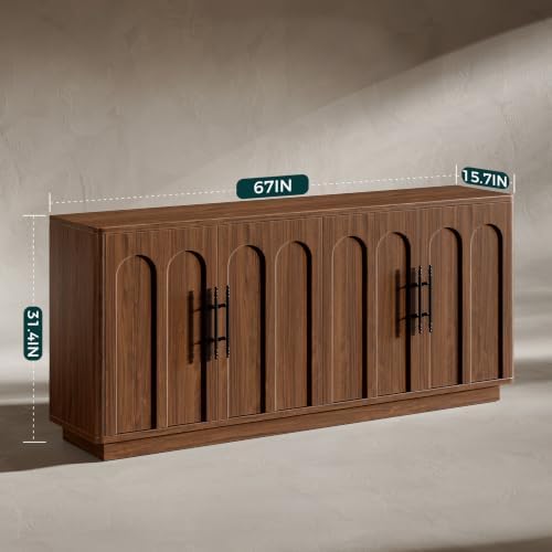 Evermagin 67" Arched Walnut Sideboard Buffet Cabinet with Storage - Image 2
