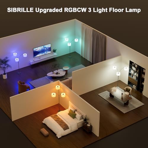 SIBRILLE 36W RGB Arc Floor Lamp with 3 Fabric Shades, 3000LM Super Bright Standing Lamp with Remote Control & Touch, Stepless Dimming, Individual Light Control for Living Room, Bedroom - Image 4