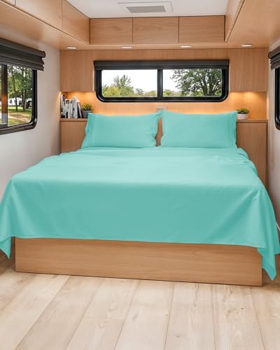 Short Queen Size 4 Piece Bed Sheet Set - RV Short Queen Sheets - Spa Blue by CGKUnlimited
