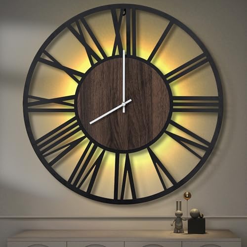 LEIKE Large Wall Clocks with Night Light Battery Operated,Silent Non Ticking,Rustic Modern Big Wood Clock for Living Room, Bedroom,Kitchen,Farmhouse,Office,Home Decor-32 Inch(Roman Numerals) by LEIKEWALLCLOCK