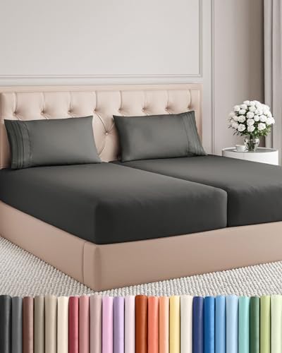 Split King Size 5 Piece Sheet Set - Breathable & Cooling Sheets - Charcoal by CGKUnlimited